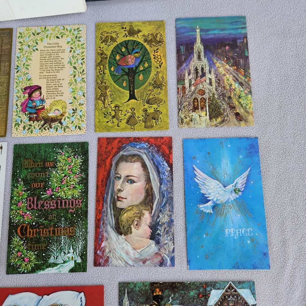 Famous Artists Studios VTG Christmas Card Set of 17 Holiday Religious Church